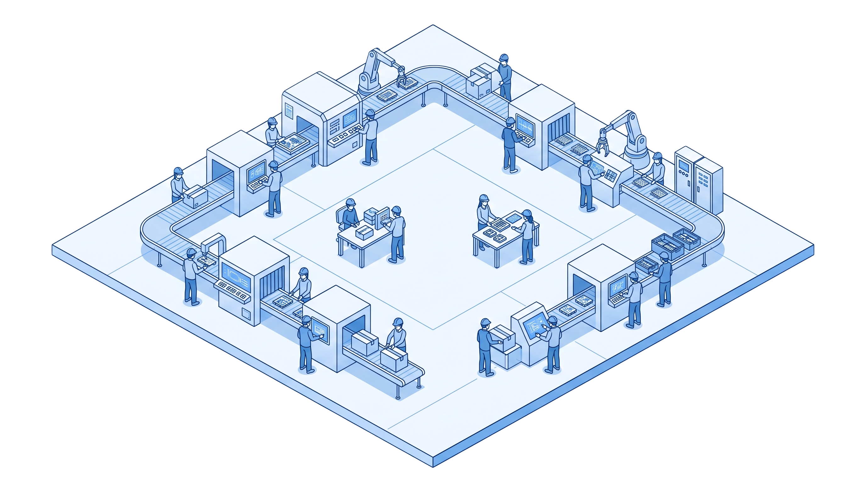 Illustrated manufacturing production line protected by Vicon security